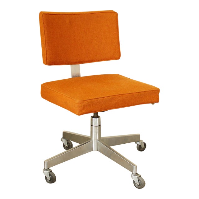 Mid-Century Modern Upholstered Rolling Desk Chair | Chairish