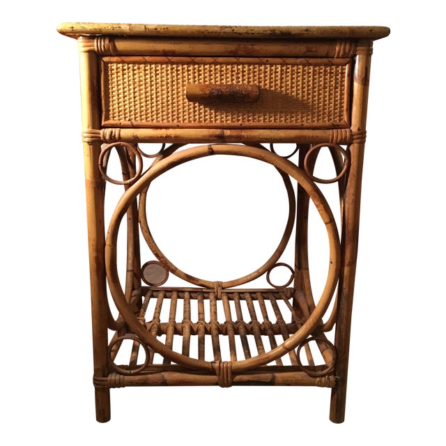 Vintage Tortoise Rattan Nightstand With Drawer Chairish