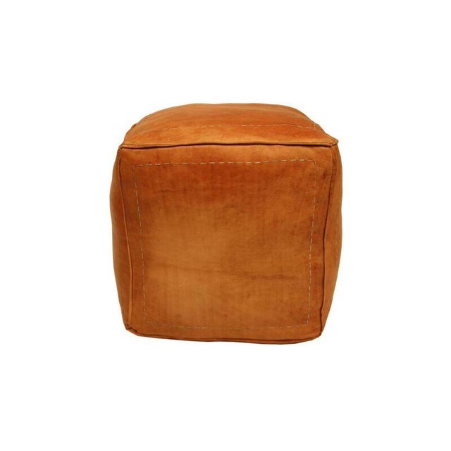 Contemporary Moroccan Tan Leather Pouf Chairish