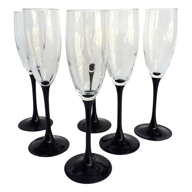 Vintage Luminarc Black Stem Champagne Flutes 6 Chairish