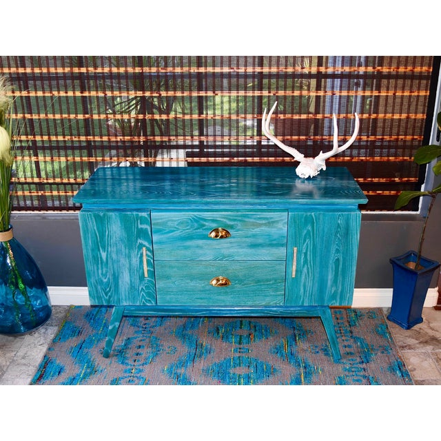 Turquoise MidCentury Cerused Credenza Chairish