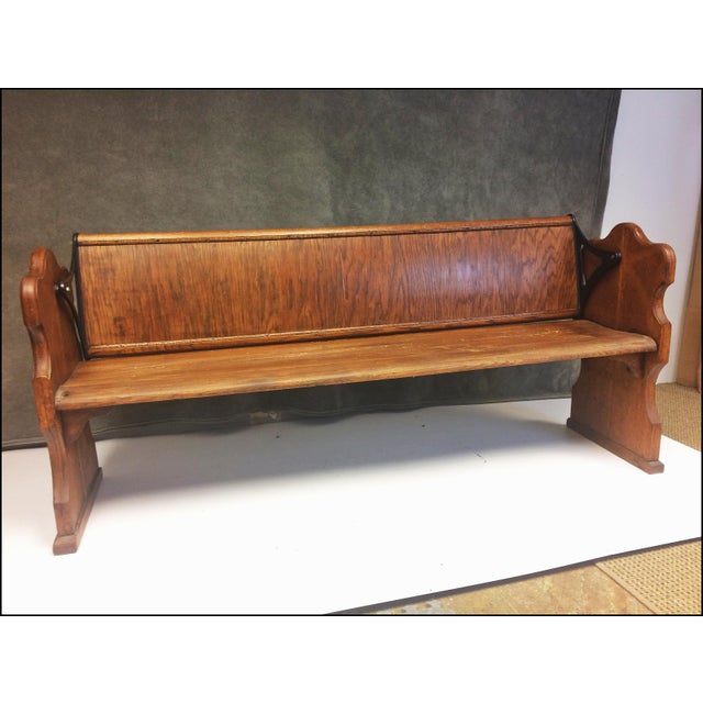 Vintage Wood Train Station Bench with Reversible Flip Back Rest Chairish