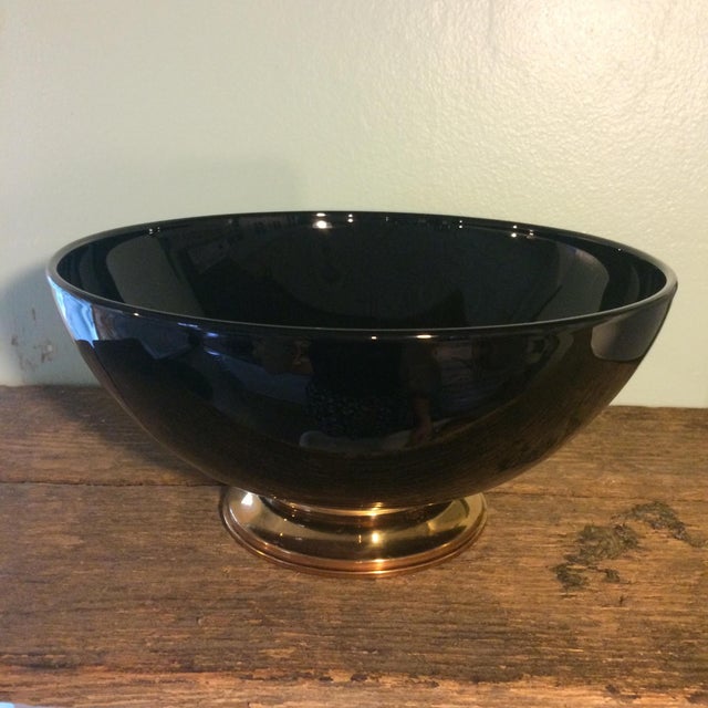 Vintage black glass bowl on gold metal pedestal chairish