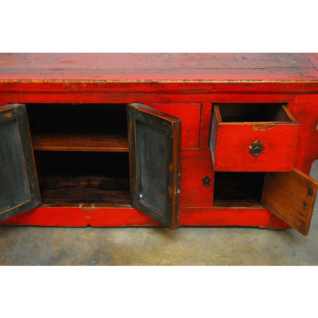 Chinese Red Lacquer Sideboard Console Table | Chairish