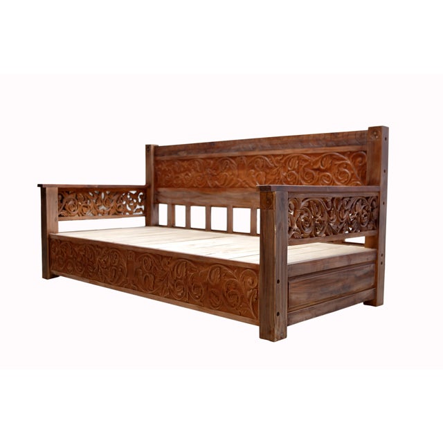 Floral Hand Carved Teak Daybed Chairish