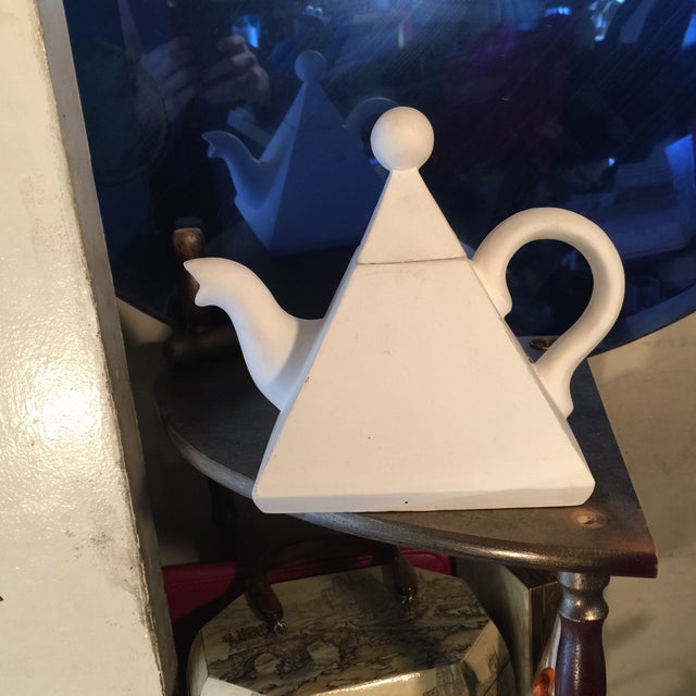 White Geometric Ceramic Teapot Chairish