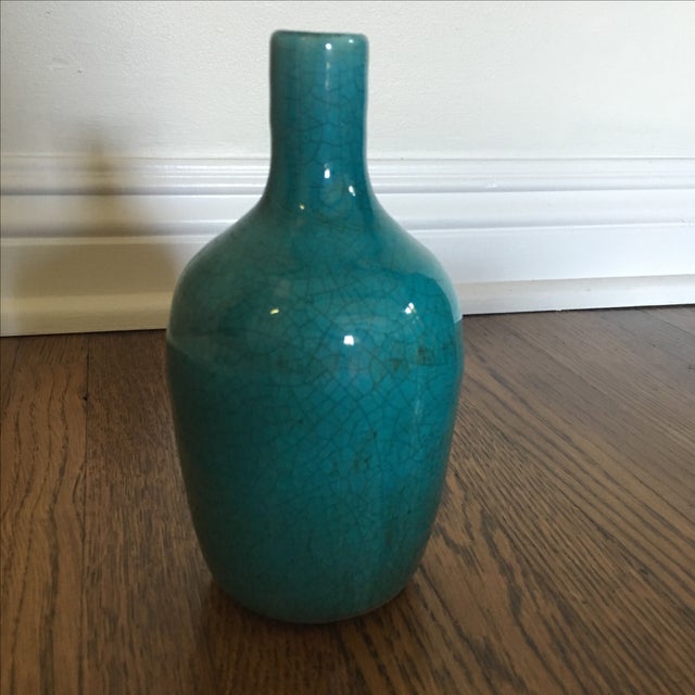 Teal Ceramic Crackle Decorative Vase Chairish