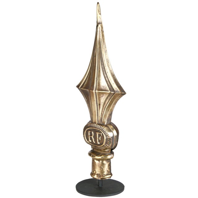 Vintage French Brass RF Flag Pole Finial On Stand Chairish