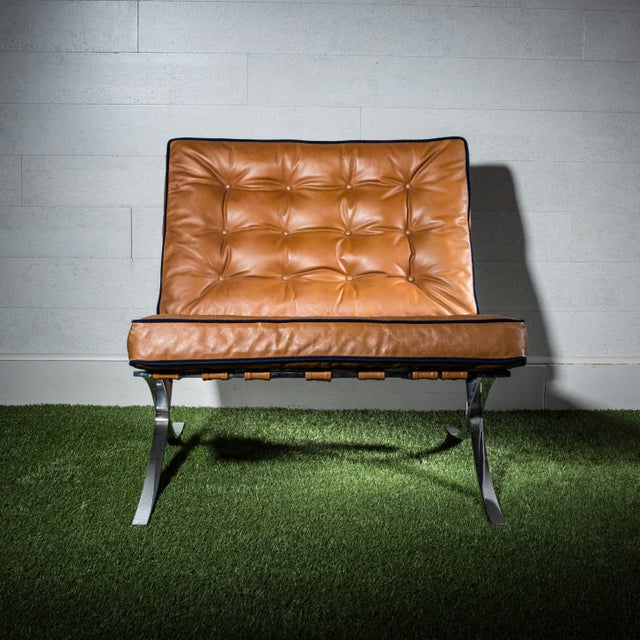 Mies Van der rohe Style Brown Barcelona Chair | Chairish