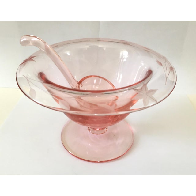 Etched Pink Depression Glass Condiment Bowl & Ladle Chairish