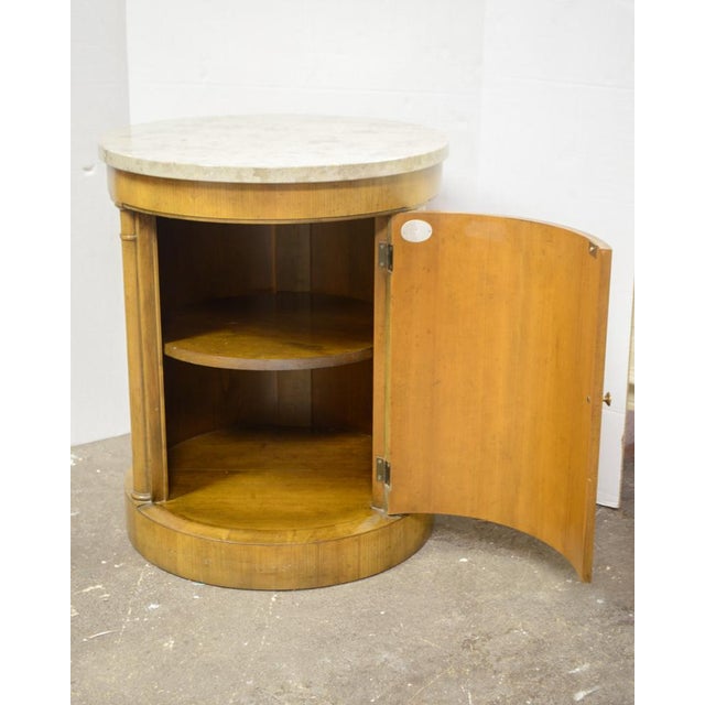 Baker MidCentury Wood & Marble Drum Table Chairish