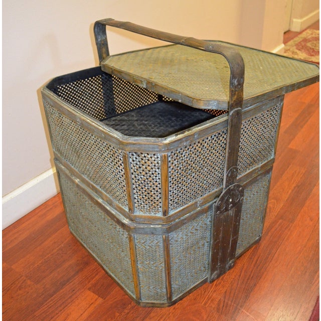 Green Woven Rattan Basket Side Table Chairish