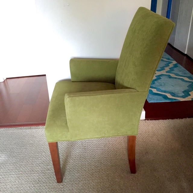 Crate & Barrel Green Linen Highback Arm Chair Chairish