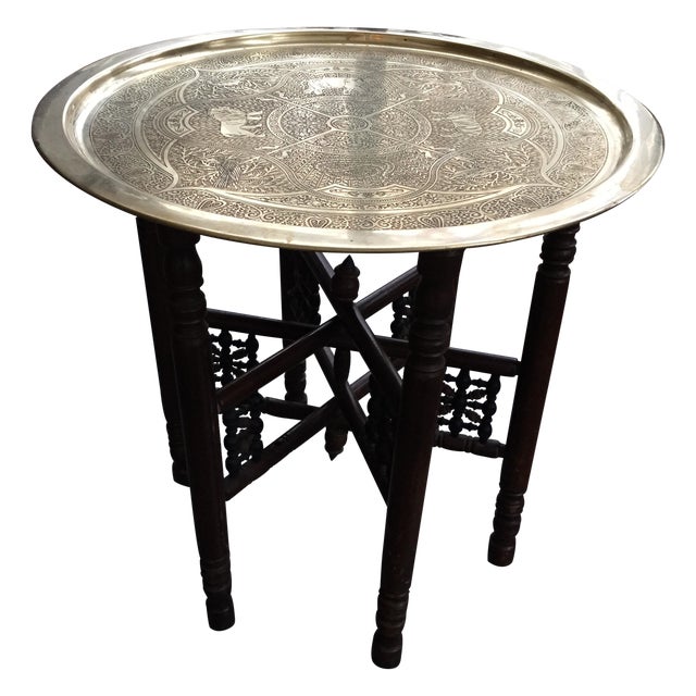Vintage Moroccan Brass Tray Side Table Chairish