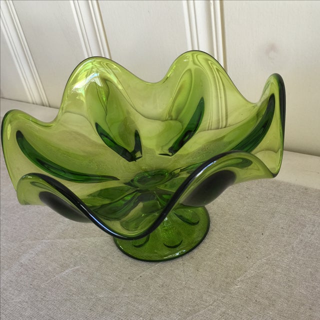 MidCentury Green Glass Fluted Bowl Chairish