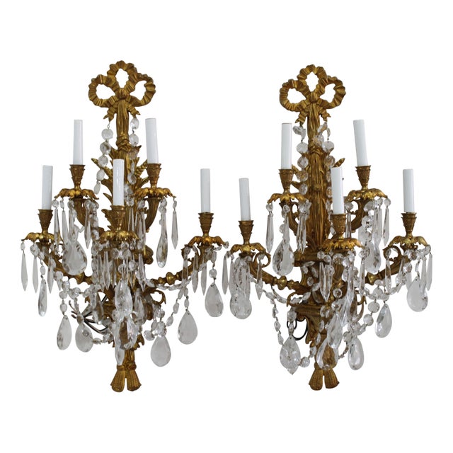 Antique Brass Crystal Wall Sconce - A Pair Chairish