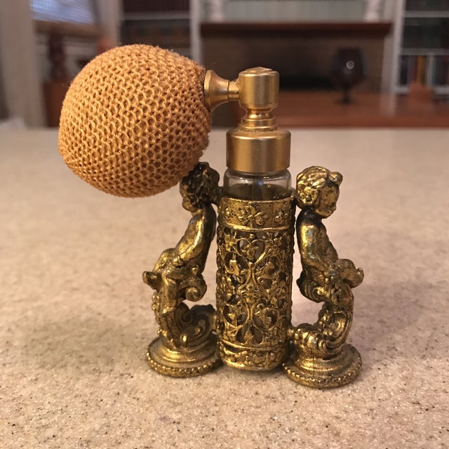 Brass Cherub Perfume Bottle Holder & Glass Perfume Bottle Chairish