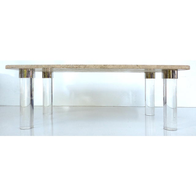 Karl Springer Travertine, Chrome & Lucite Coffee Table ...