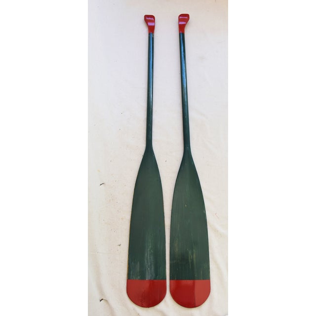 Vintage Nautical Green & Red Wood Boat Oars A Pair Chairish