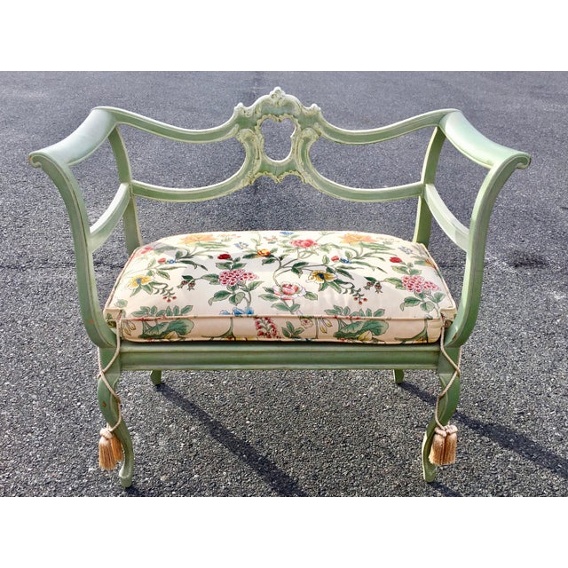 Antique Green French Provincial Carved Wood Small Bench Settee Chairish