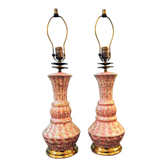 Mid Century Pink & Gold Table Lamps a Pair Chairish