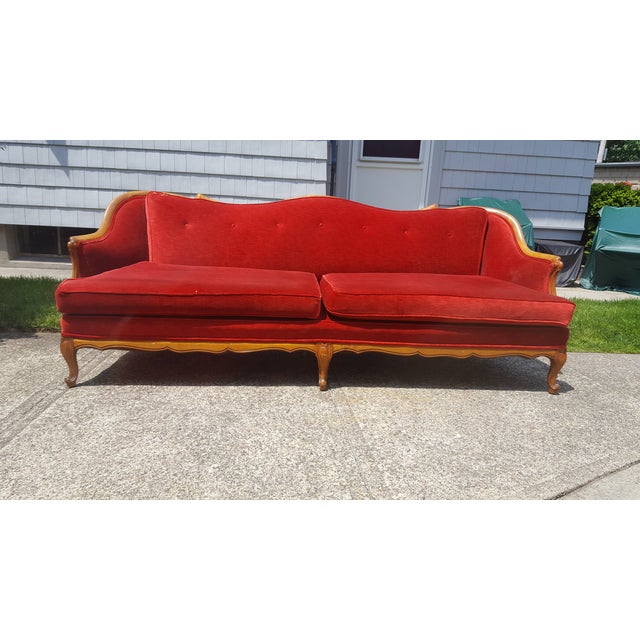 Vintage French Provincial Red Velvet Sofa | Chairish