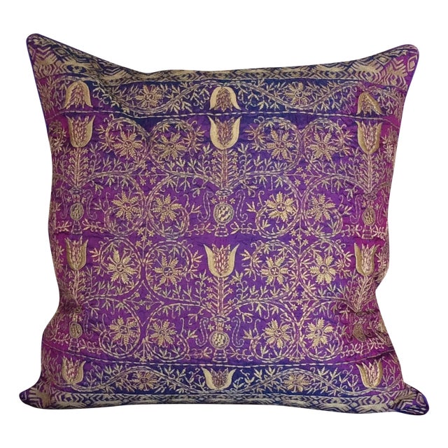 Purple Silk Embroidered Pillow Chairish