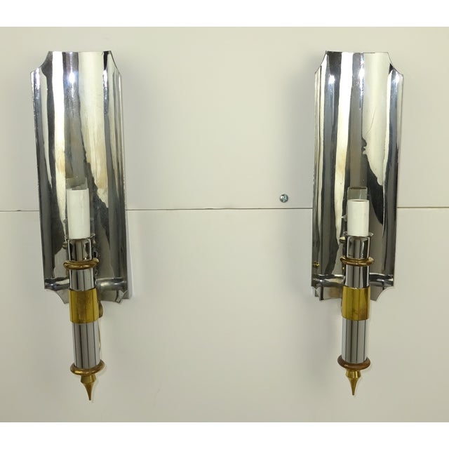 Vintage 1970s Chrome & Brass Wall Sconces - A Pair Chairish