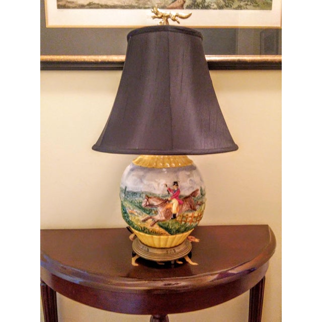 Vintage Fox Hunting High Relief Table Lamp With Fox Finial Chairish