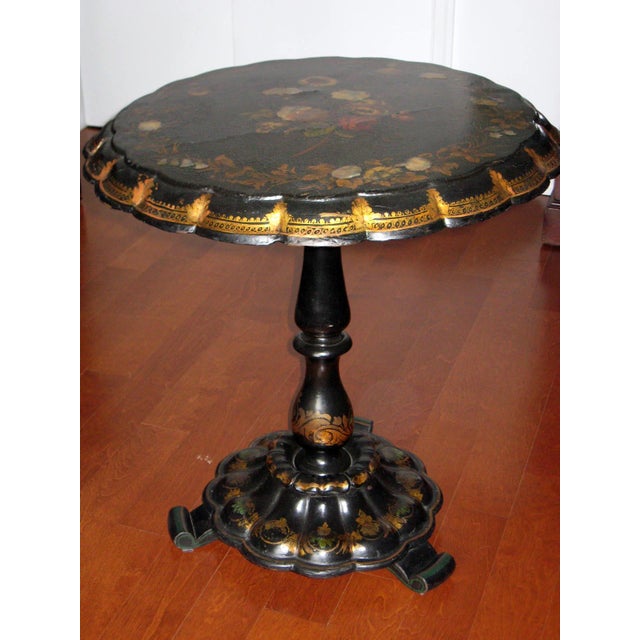 Antique Paper Mache Tilt Top Table With Mother of Pearl Inlays Chairish