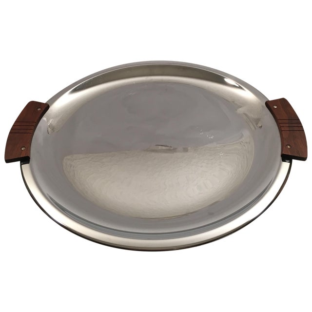Rosewood Handle Chrome Serving Tray Chairish