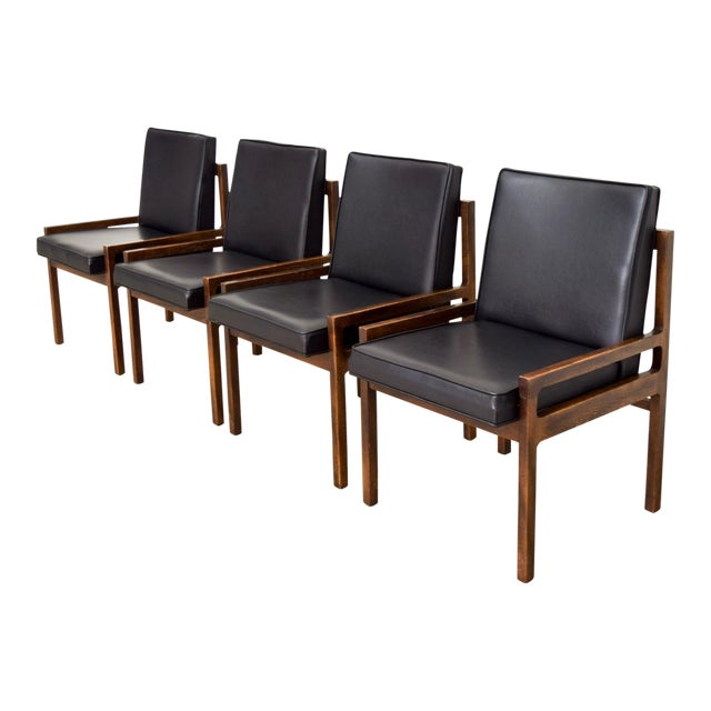 Mid Century Black Solid Wood Dining Chairs - Set of 4 ...