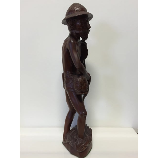 Hand Carved Rosewood Asian Fisherman Statue Chairish