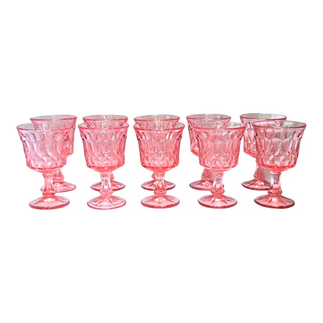 Pink Depression Glass Wine Glasses - Set of 10 | Chairish