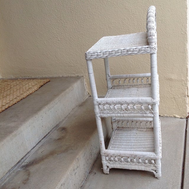 Vintage White Wicker Wood Shelf Unit Chairish