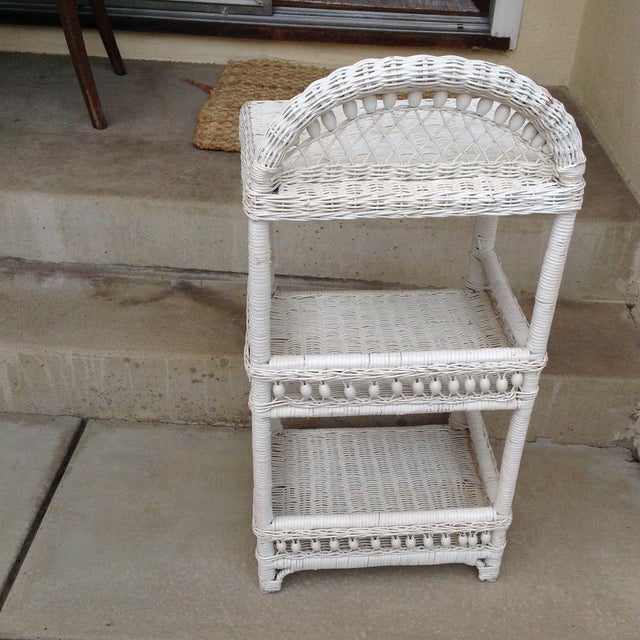 Vintage White Wicker Wood Shelf Unit Chairish