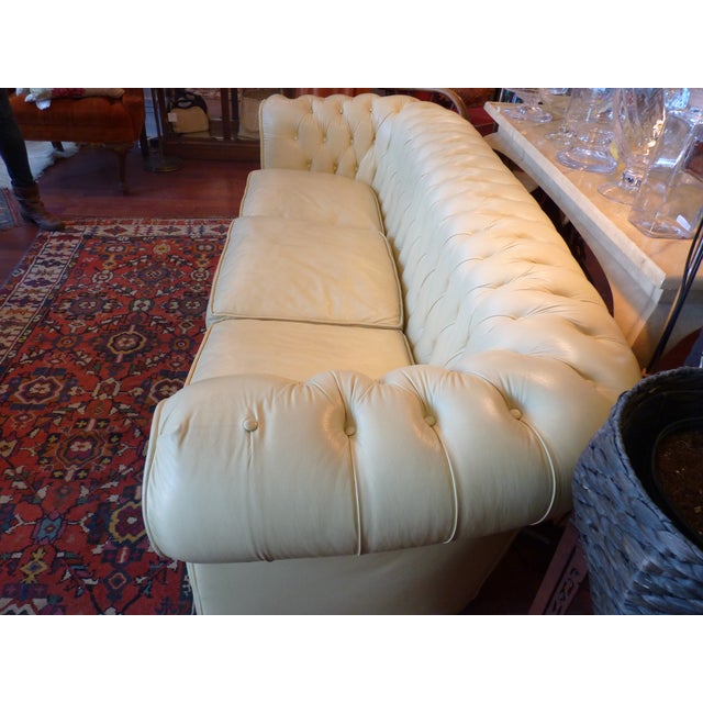 Pale Yellow Leather Chesterfield Sofa | Chairish