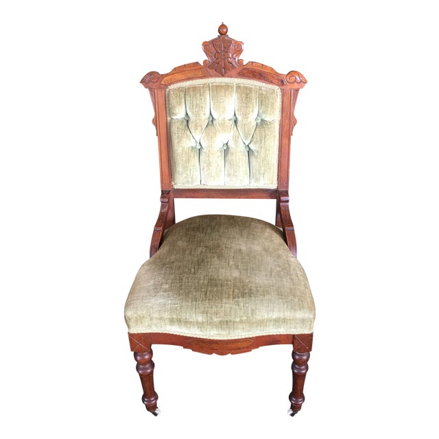 Antique Green Velvet Accent Chair Chairish