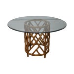 Round Glass Top Rattan Base Dining Table | Chairish