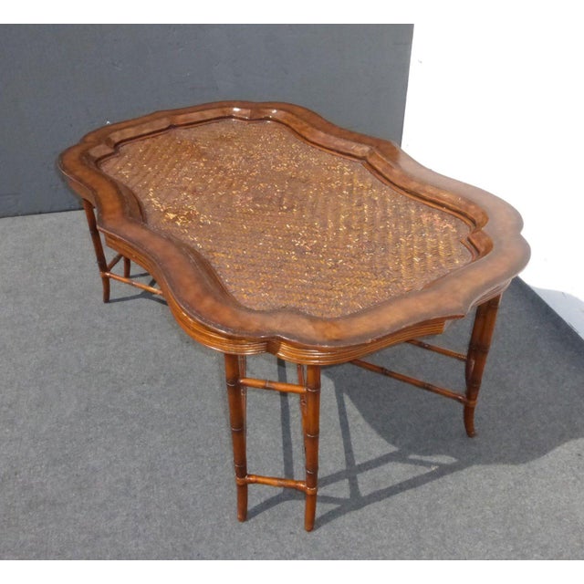 Maitland-Smith Rattan & Leather Coffee Table | Chairish