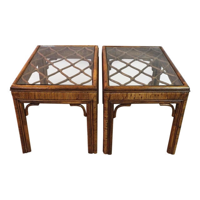 MidCentury Bentwood Rattan Side TablesPair Chairish