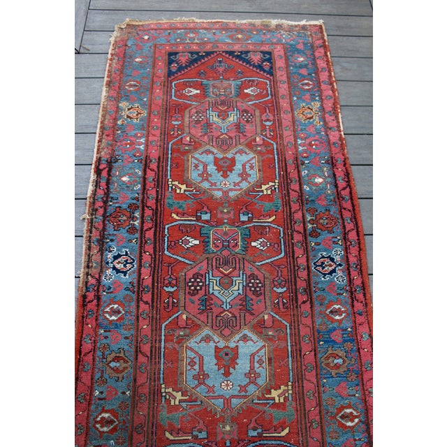 Antique Persian Red & Blue Runner Rug 3' x 9'11" Chairish