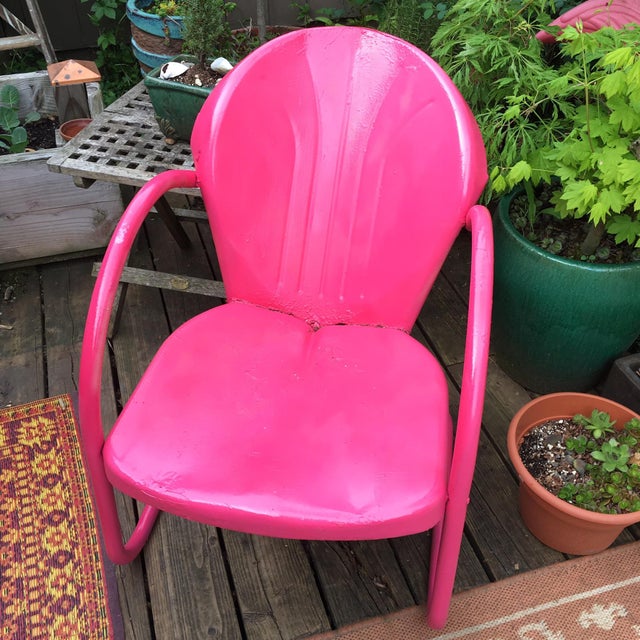 MidCentury Pink Metal Patio Chair Chairish