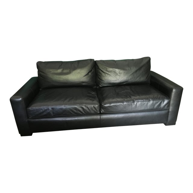 Restoration Hardware Black Leather Sofa | Chairish