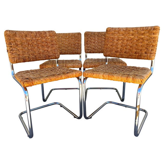 Vintage Wicker & Chrome Dining Chairs - Set of 4 | Chairish