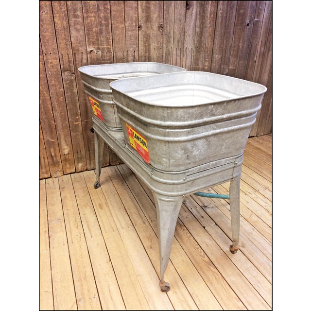 Vintage Lawson Country Galvanized Double Basin Wash Tub with Stand Chairish