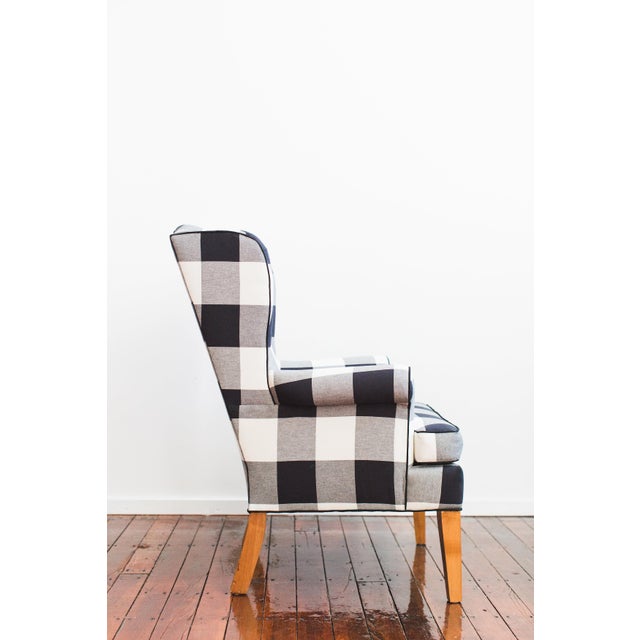 Black & White Buffalo Check Wingback Chair | Chairish