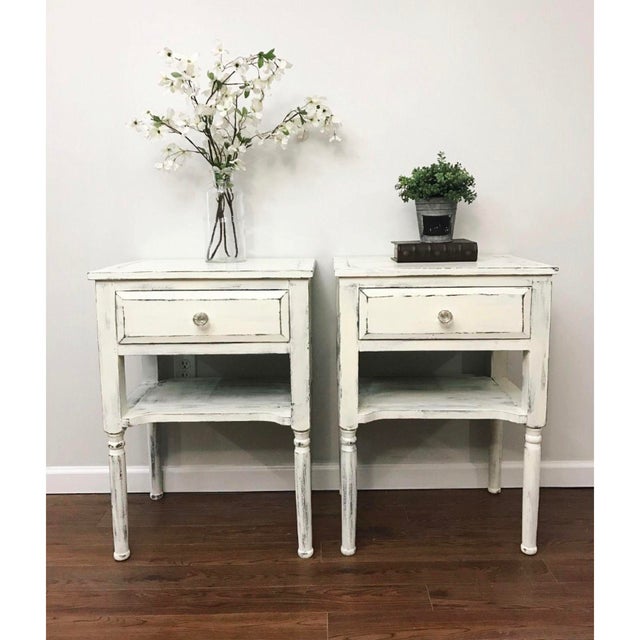 White Distressed Bedside Tables A Pair Chairish