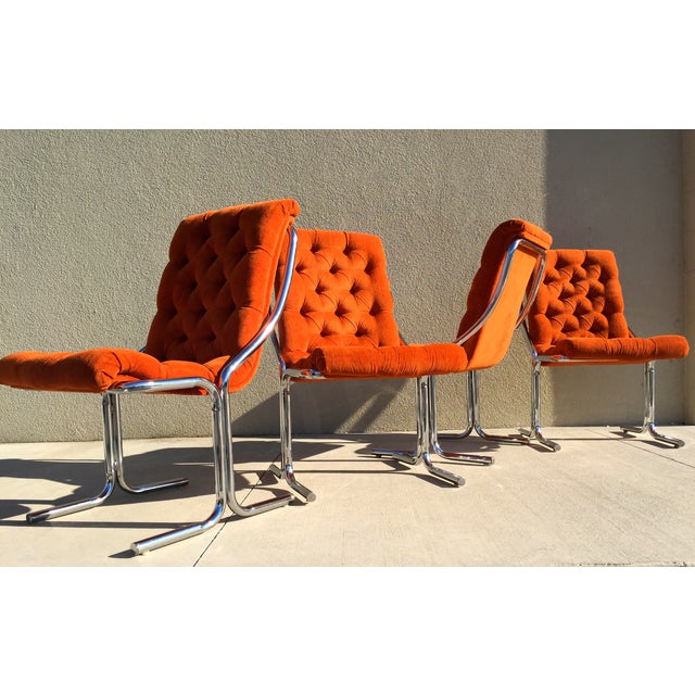 Orange Tufted Velvet & Chrome Dining Chairs Chairish