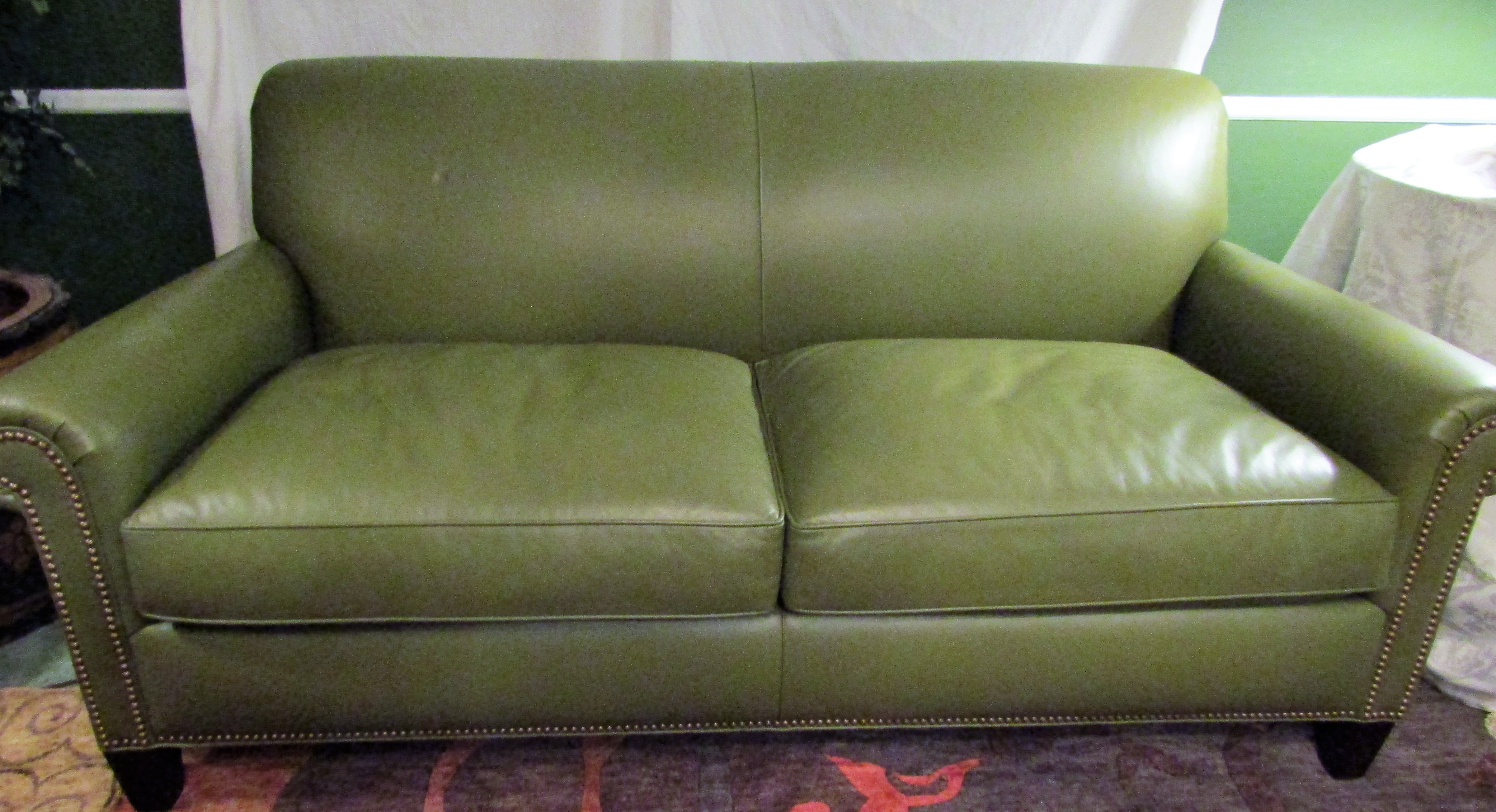 Olive Green Leather Sofa by Hancock u0026 Moore  Chairish